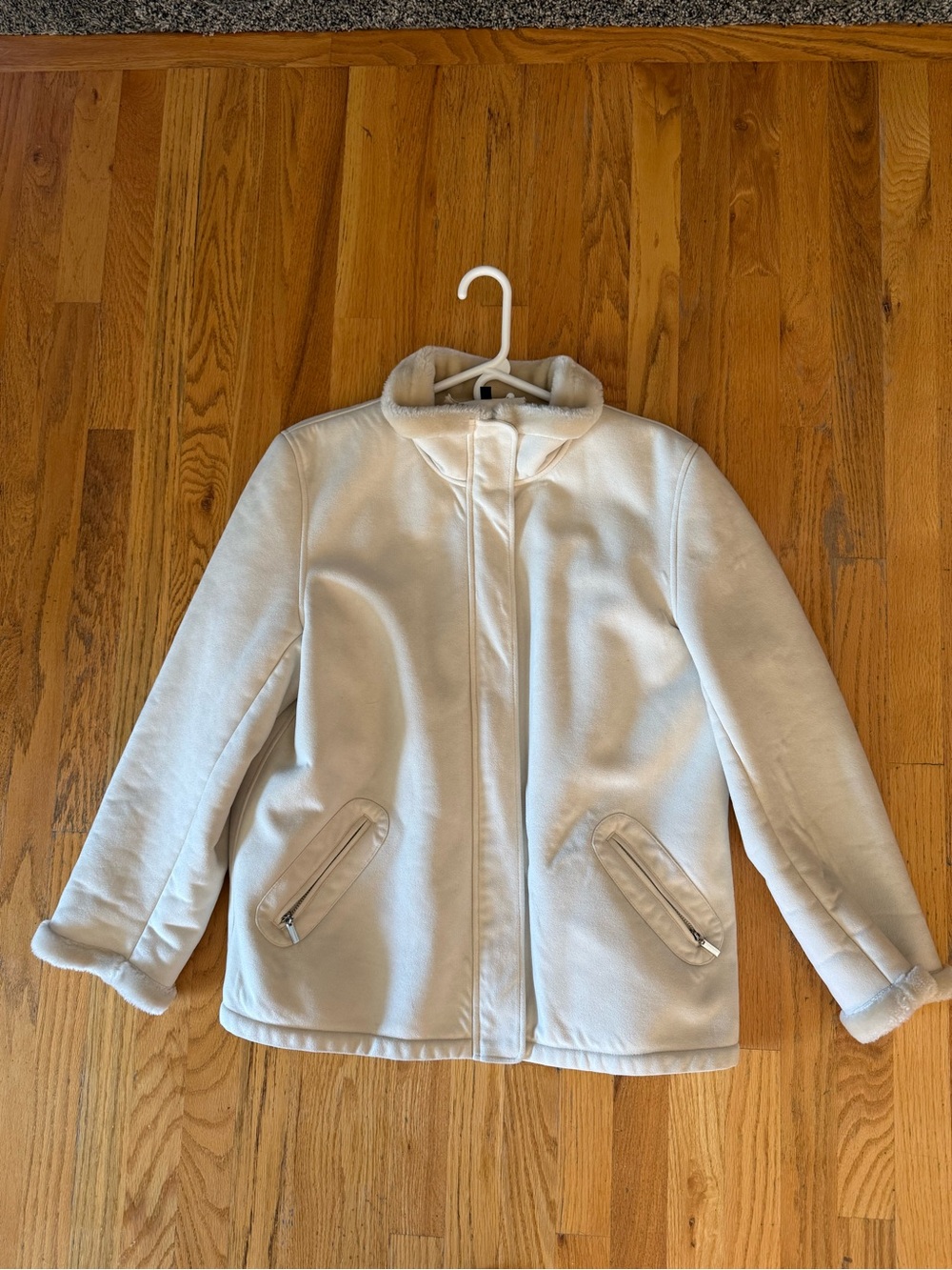 Gallery Cream Faux Suede Shearling Lined Coat Jacket Size XL